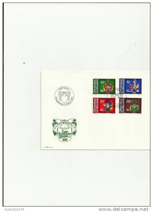 LIECHTENSTEIN 1982- FDC COATS OF ARMS  WITH 4 STAMPS OF CHF 0,40-0,70-0,80-1,10YVERT 734/737 POST.8-3-1982 RE 4-2 LC GN - Covers & Documents