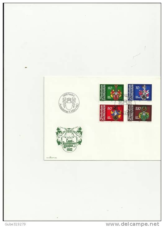 LIECHTENSTEIN 1982- FDC COATS OF ARMS  WITH 4 STAMPS OF CHF 0,40-0,70-0,80-1,10YVERT 734/737 POST.8-3-1982 RE 4-2 LC GN - Brieven En Documenten