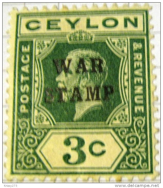 Ceylon 1918 King George V War Stamp 3c - Used - Ceylan (...-1947)