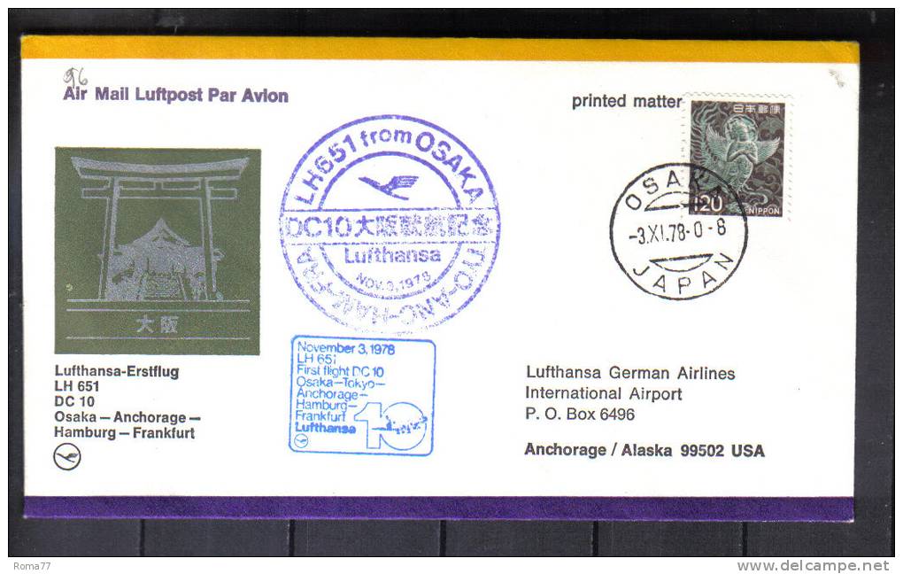 VOL96 - LUFTHANSA 1978 , Volo DC10 Da Osaka Ad Anchorage - Airmail