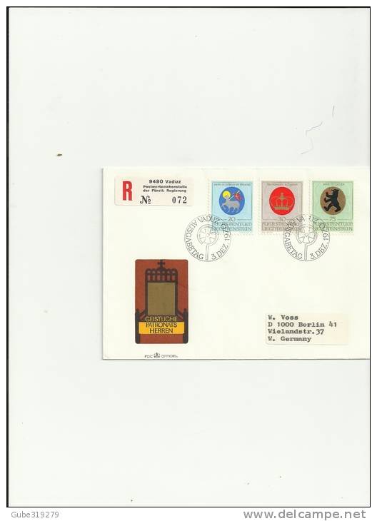 LIECHTENSTEIN 1970- FDC COAT OF ARMS WITH 3 STAMPS OFCHF  0,20-0,30-0,75 YVERT 481/483 REGISTER POSTM..3-121970RE 10LCGN - Covers & Documents