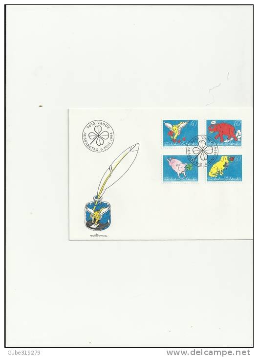 LIECHTENSTEIN 1994- FDC WRITING WITH 4 STAMPS  EACH OF CHF 0,60 YVERT 1026/1029 POSTMARKED ..6-6-1994 RE 13LCGN - Covers & Documents