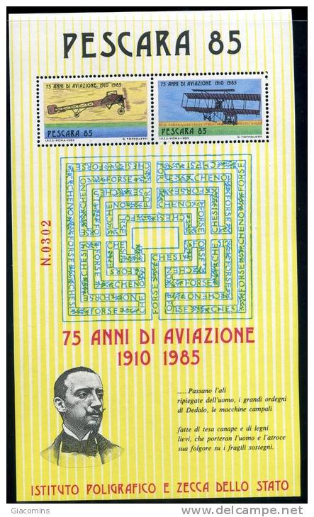 Pescara 85- - 75 Anni  Di Aviazione--erinnofilo-del L´ist.poligraf.e Zecca  Dello  Stato- - Airplanes