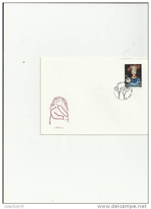 LIECHTENSTEIN 1997- FDC YOUNG GIRL WITH  FLOWER 1 STAMP  OF CHF 0,70 YVERT 1099 POSTMARKED ..22.8.1997 RE 18LCGN - Brieven En Documenten