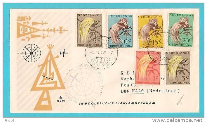 STORIA POSTALE 1e POOLVLUCHT BIAK - AMSTERDAM 1958 - Niederländisch-Neuguinea