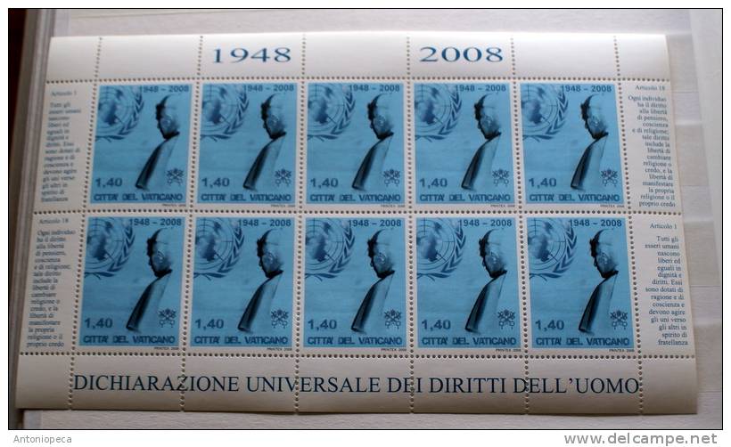 VATICAN 2008 -   SPLENDID SHEET OF 10, HUMAN RIGHTS DECLARATION -  MNH** CV 35 - Neufs