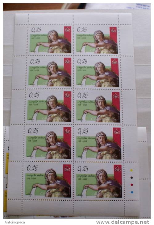 VATICANO 2008 - 8  SPLENDID SHEETS OF 10, 5TH CENTENARY CAPPELLA SISTINA MNH** CV 230