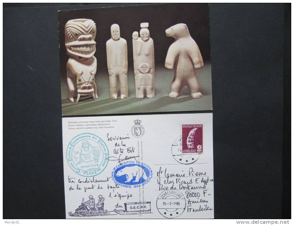 6-102 Tupilak Sculpture Eskimo Inuit Greenland Groenland CPM Ivoire Carved Ivory Narval GECRP Scoresbysund Ours Blanc - Postmarks