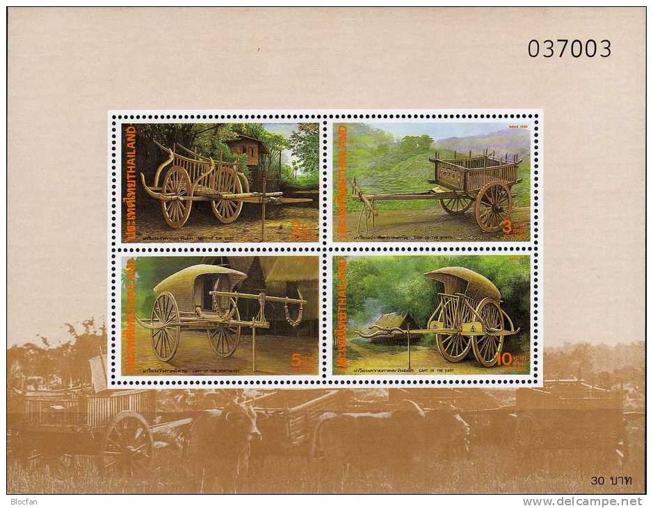 Historisches Kulturerbe 1992 Thailand 1489/2 Als Block 41 ** 5€ Holz-Karren History Bloc Trafic Sheet Of Thailande - Thailand