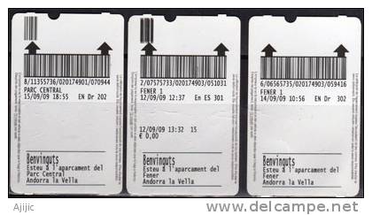 3 Cartes De Stationnement (Parking El Fener) Andorra La Vella,  Recto-verso - Andorre