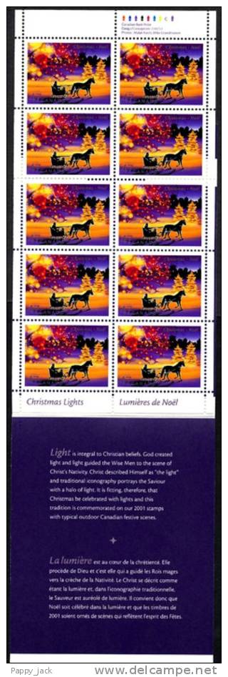 Canada 2001 Christmas Horse Drawn Sleigh Christmas Lights 1922a In Cover BK 248 Full SEALED  MNH - Carnets Complets