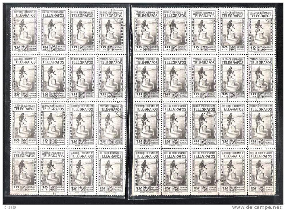 2 GRAND BLOCS 20+16 TIMBRES 1956 TELEGRAFOS TELEGRAPHE ESPAGNE SPAIN SPANIEN - Telegramas