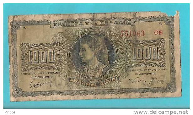 GRECIA  BANCONOTA DA 1000 DRACME 1942 - Griechenland