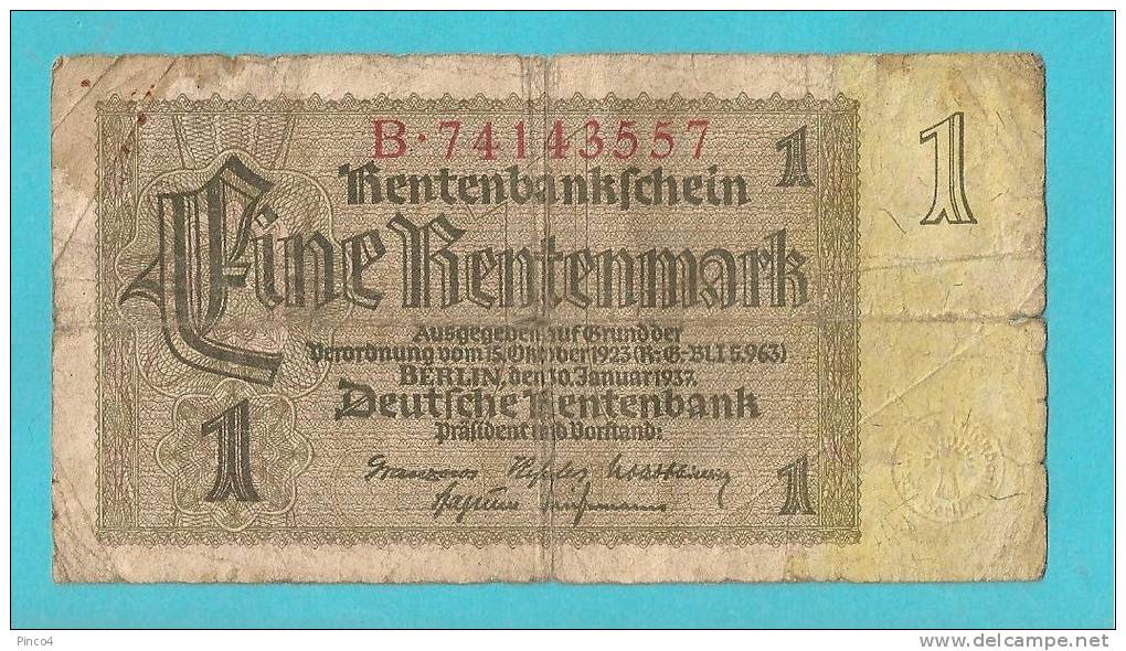 GERMANIA  BANCONOTA DA 1 FINE RENTENMARK - Other & Unclassified