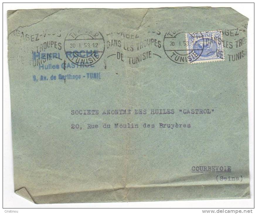 Timbre Lettre TUNISIE 1953 - Brieven En Documenten