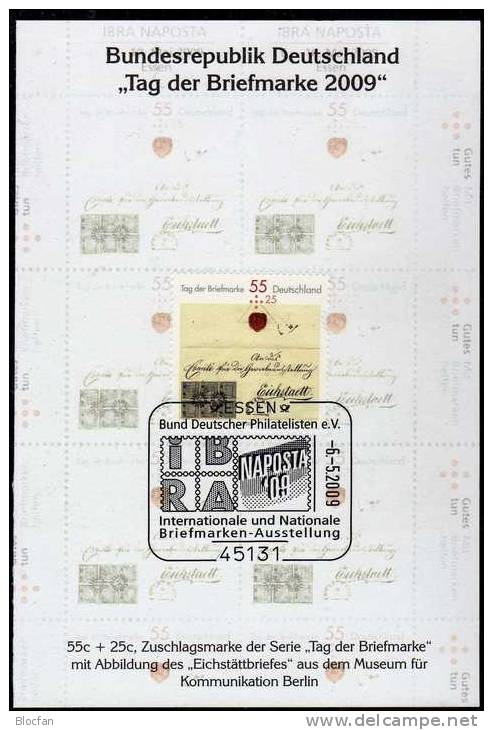 Tag Der Briefmarke 2009 BRD 2735Sr,Sl,ZD,Block Plus GBl. O 17€ 1.Marke Mit Sicherheitszaehnung Sheet Of Germany - Brieven En Documenten