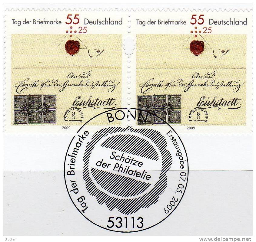 Tag Der Briefmarke 2009 BRD 2735Sr,Sl,ZD,Block Plus GBl. O 17€ 1.Marke Mit Sicherheitszaehnung Sheet Of Germany - Brieven En Documenten