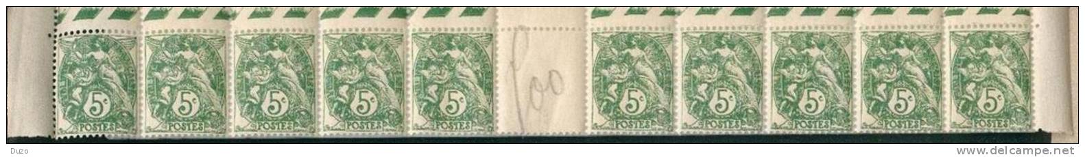 France - Type Blanc - Superbe Bande De 10 Valeurs CDF - 5c Vert  IIA - Y&T 111 ** Neuf Luxe  (gomme D´origine Intacte) - 1900-29 Blanc