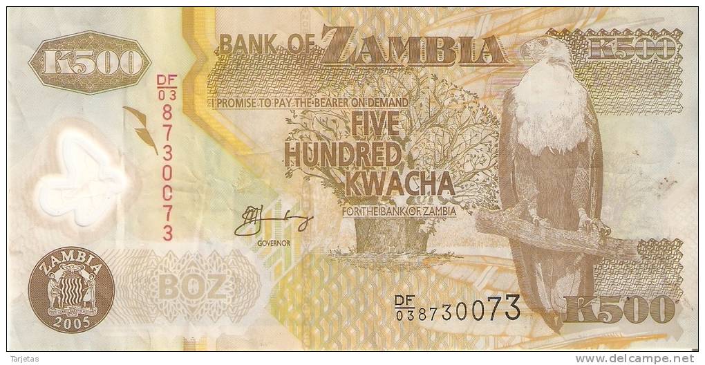 BILLETE DE ZAMBIA DE 500 KWACHA   (BANKNOTE) POLIMERO - Zambia