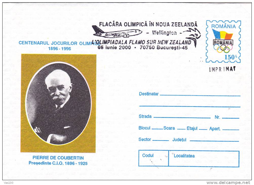 L´Olimpiadala Flamo Sur  - Wellington New Zealand Stationery Cover Special Cancell 2000 Romania. - Ete 2000: Sydney