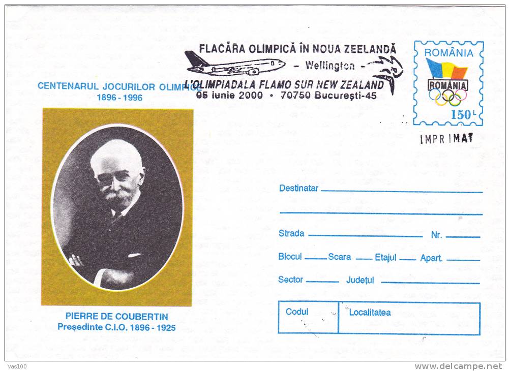 L´Olimpiadala Flamo Sur  - Wellington New Zealand Stationery Cover Special Cancell 2000 Romania. - Summer 2000: Sydney