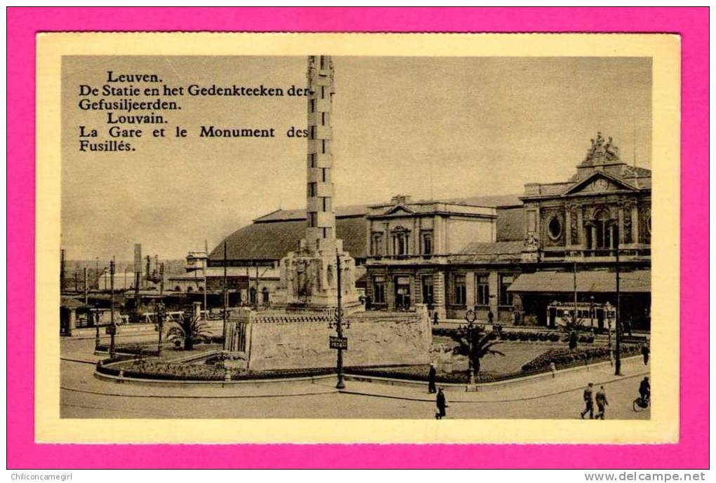 Louvain - La Gare Et Le Monument Des Fusillés - Animée - U.P.B. - Leuven