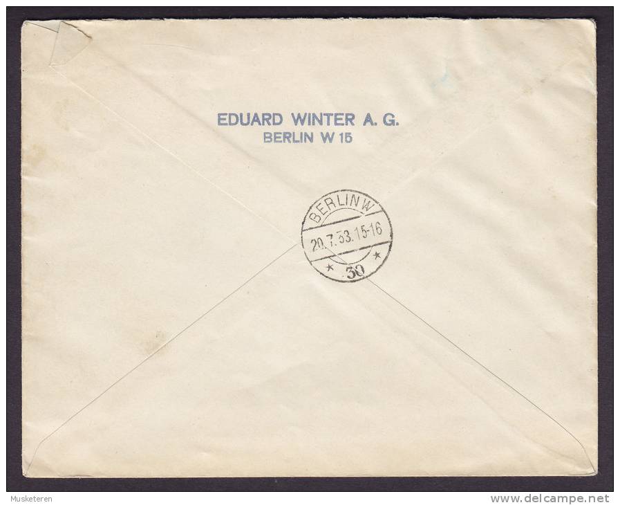 Germany Deutsches Reich Registered Recommandée Einschreiben BERLIN Label EDUARD WINTER A.G. Meter Stamp Cover Brief 1933 - Máquinas Franqueo (EMA)