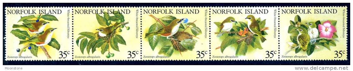 Norfolk Island 1981 White Crest Whiteeye Bird Strip Of 5, MNH (previously Folded) - Norfolk Island