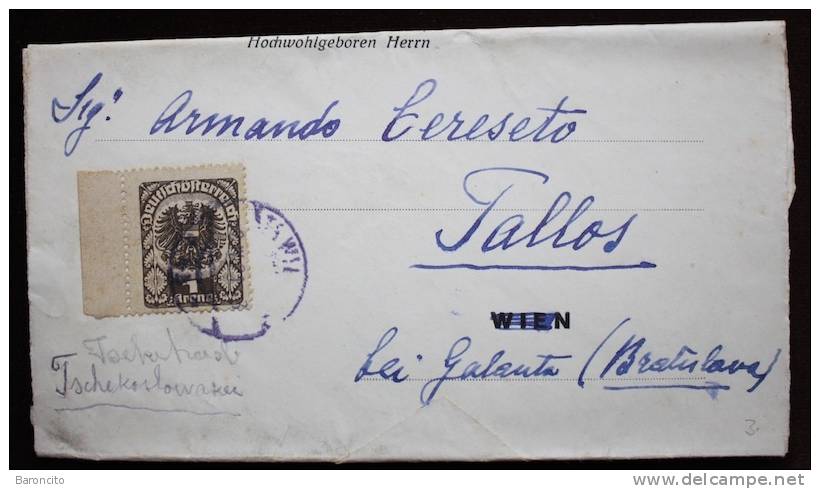 AUSTRIA - OSTERREICH - Lettera Da Vienna A Galanta (Slovacchia), Affrancata Con Kr.1 Marrone Della Serie Ordinaria. - Storia Postale