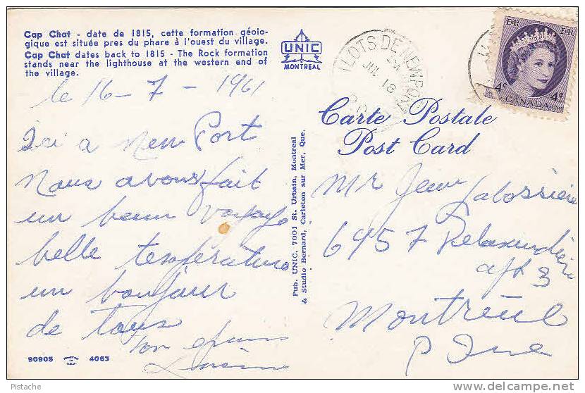 Cap-Chat Québec P.Q. - Rocher Rock Stone Geology Phare Lighthouse - Stamp & Postmark 1961 - 2 Scans - Other & Unclassified