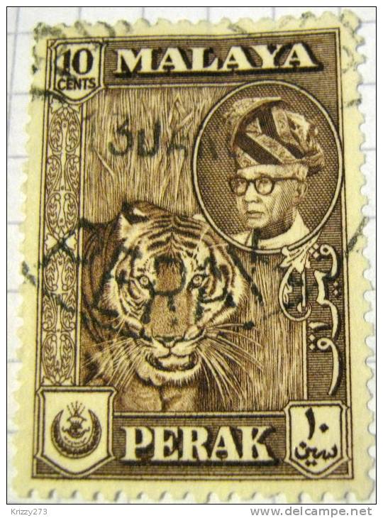 Malaya 1957 Perak Tiger 10c - Used - Perak