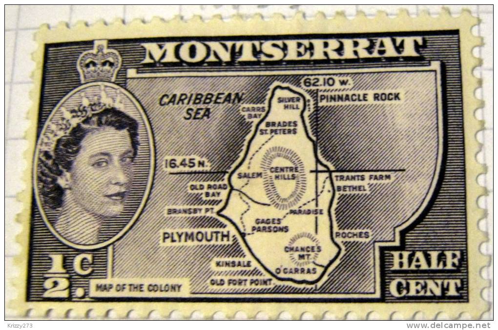 Montserrat 1953 Map Of The Colony 0.5c - Mint - Montserrat