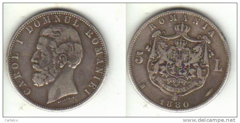 Romania 5 Lei 1880 Silver Coin , Kullrich Near Truncation - Roumanie