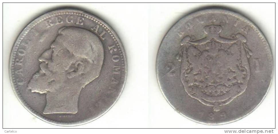 Romania 2 Lei 1894 Silver Coin - Rumänien