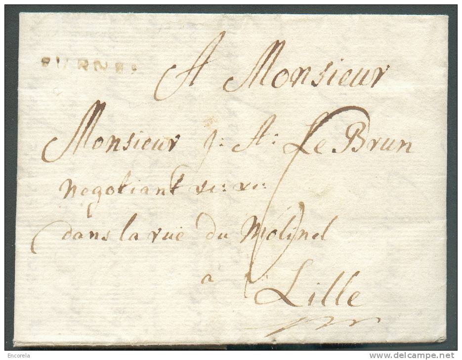 LAC De FURNES (griffe Brune En Creux)  Le 20 Mars 1779 Vers Lille; Port ´6´ Sols (encre).  TB  - 7270 - 1714-1794 (Paises Bajos Austriacos)