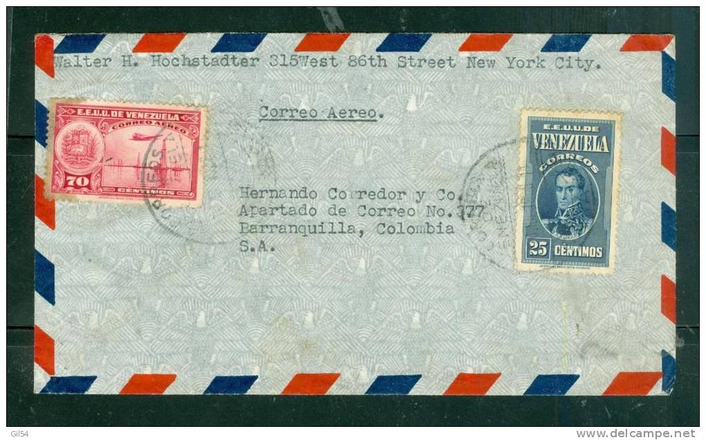 Lettre  Du   Vénézuela  Par Avion Pour La Colombie   - Caracas Pour Barranquilla En 1938  - Au2608 - Venezuela