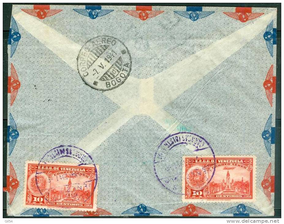 Lettre  Illustrée  Du   Vénézuela  Par Avion Pour La Colombie   - Caracas Pour Bogota En 1941  - Au2609 - Venezuela