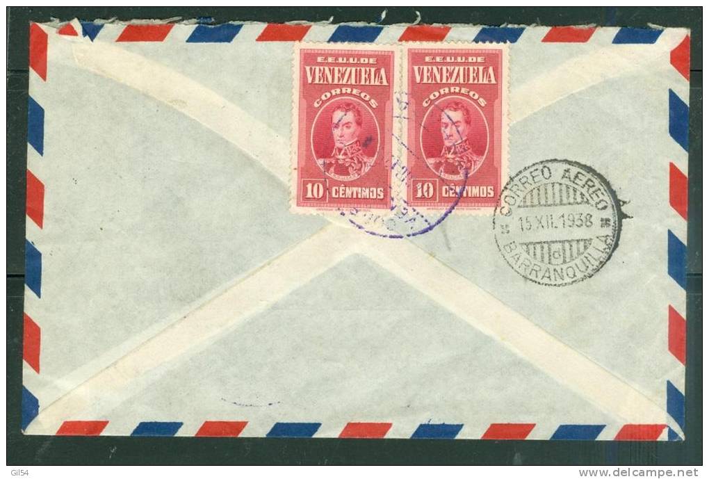 Lettre Vénézuela  Par Avion Caracas Pour Barranquilla ( Colombie)-  En 1938 - Au2615 - Venezuela