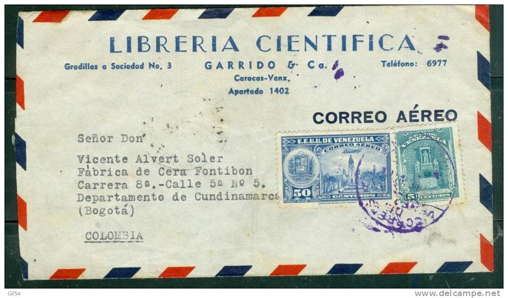 Lettre Vénézuela  Par Avion Caracas Pour Bogota ( Colombie)-  En 1941 - Au2616 - Venezuela