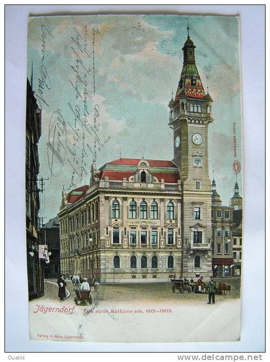 Cpa, Carte Primaire, Très Belle Vue Animée, Jägerndorf Das Neue Rathaus Erb. 1901-1903 - Sonstige & Ohne Zuordnung