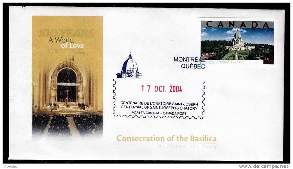 15-SAINT FRÈRE ANDRÉ FONDATEUR ORATOIRE SAINT-JOSEPH, MONTRÉAL CANADA PLI SOUVENIR 17 OCTOBRE 2004 - Enveloppes Commémoratives