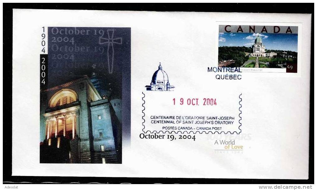 17-SAINT FRÈRE ANDRÉ FONDATEUR ORATOIRE SAINT-JOSEPH, MONTRÉAL CANADA PLI SOUVENIR 19 OCTOBRE 2004 - Commemorative Covers
