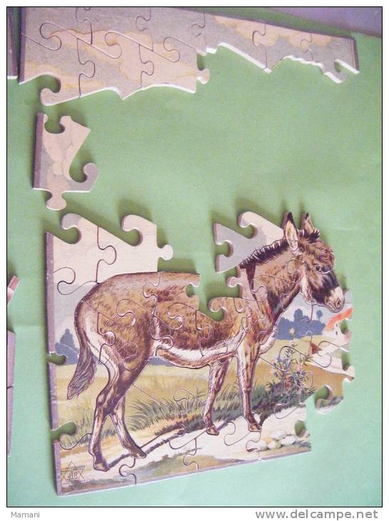 Puzzle Ancien Imcomplet Decor De Vitrine--theme Meunier-ane-combat-chien Des Montagnes-ane-JR Paris- Tourangelle Tours - Toy Memorabilia