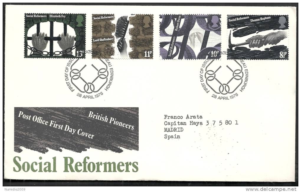1976 GB FDC SOCIAL REFORMERS - 007 - 1971-1980 Em. Décimales