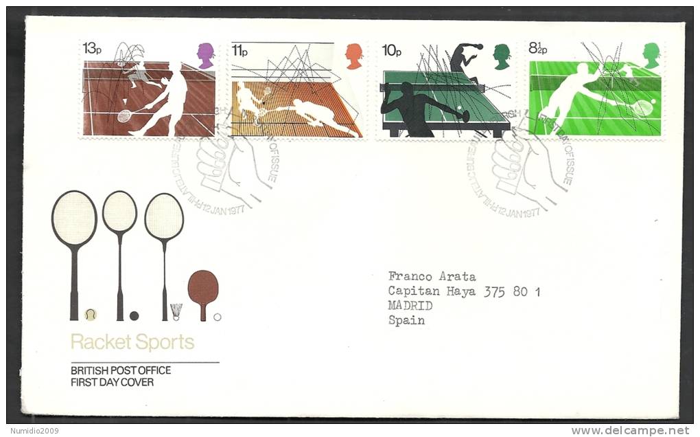 1977 GB FDC RACKET SPORTS - 007 - 1971-1980 Decimal Issues