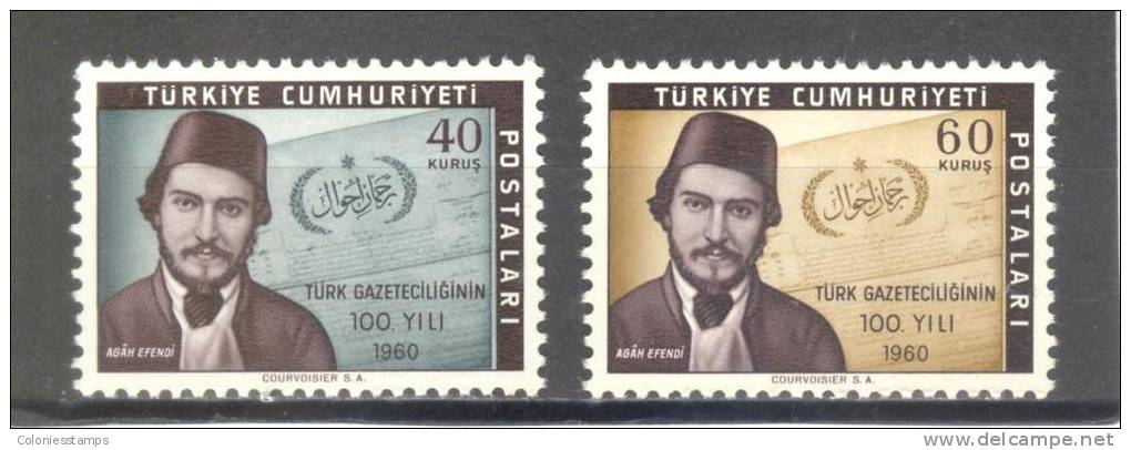 (S0567) TURKEY, 1960 (Centenary Of Turkish Journalism). Complete Set. Mi ## 1781-1782. MNH** - Unused Stamps