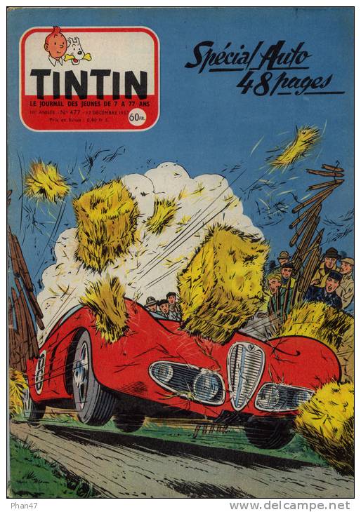 TINTIN JOURNAL 477 1957, SPECIAL AUTO, Vaillante Marathon (Jean Graton), Frégate Transfl., Vespa 400, Wapiti (Goscinny) - Tintin