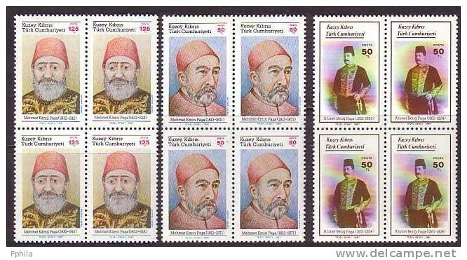 1987 NORTH CYPRUS PROMINENT TURKISH CYPRIOTS BLOCK OF 4 MNH ** - Neufs