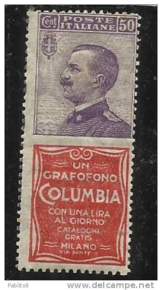 ITALIA REGNO ITALY KINGDOM 1924 - 1925 PUBBLICITARI COLUMBIA 50 CENT. MNH - Publicité