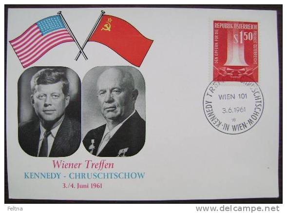 1961 AUSTRIA CARD FOR MEETING KENNEDY - CHRUSCHTSCHOW IN VIENNA WIEN PRESIDENT FLAGS - Kennedy (John F.)